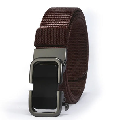 Men's toothless nylon canvas belt with an alloy buckle shown in Army Green colour, length 120cm.