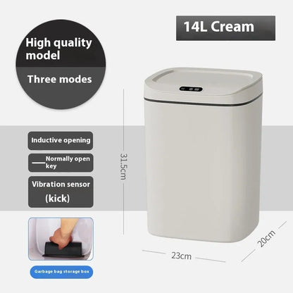Square automatic induction garbage bin with sensor opening lid in milky white colour variant
