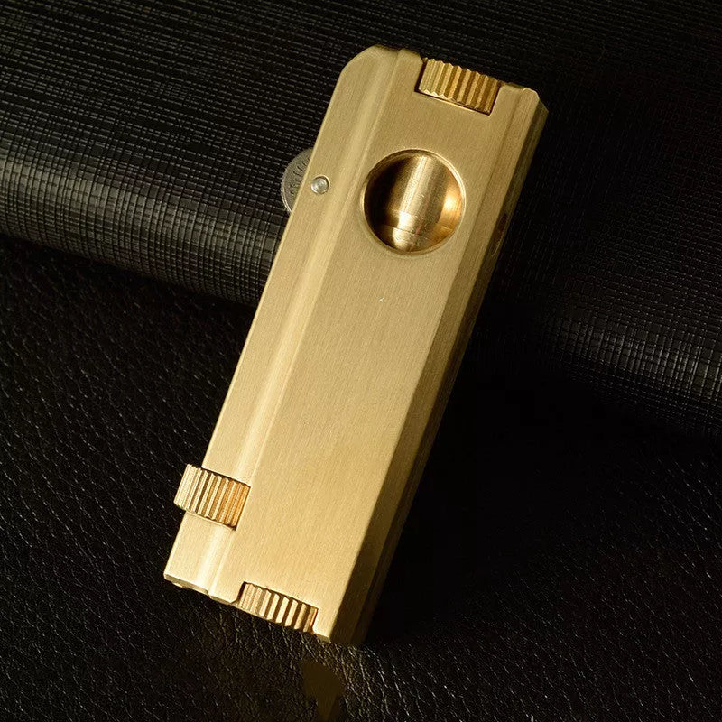 Vintage brass heavy duty trench lighter with kerosene fuel, showcasing classic design and durability