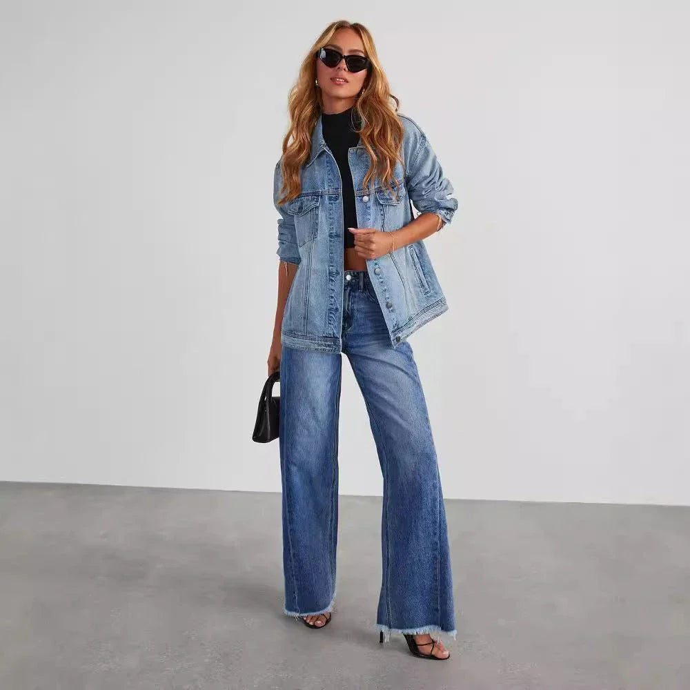 Premium high-rise denim jeans with pockets for women, available in classic colors with a comfortable, figure-flattering fit