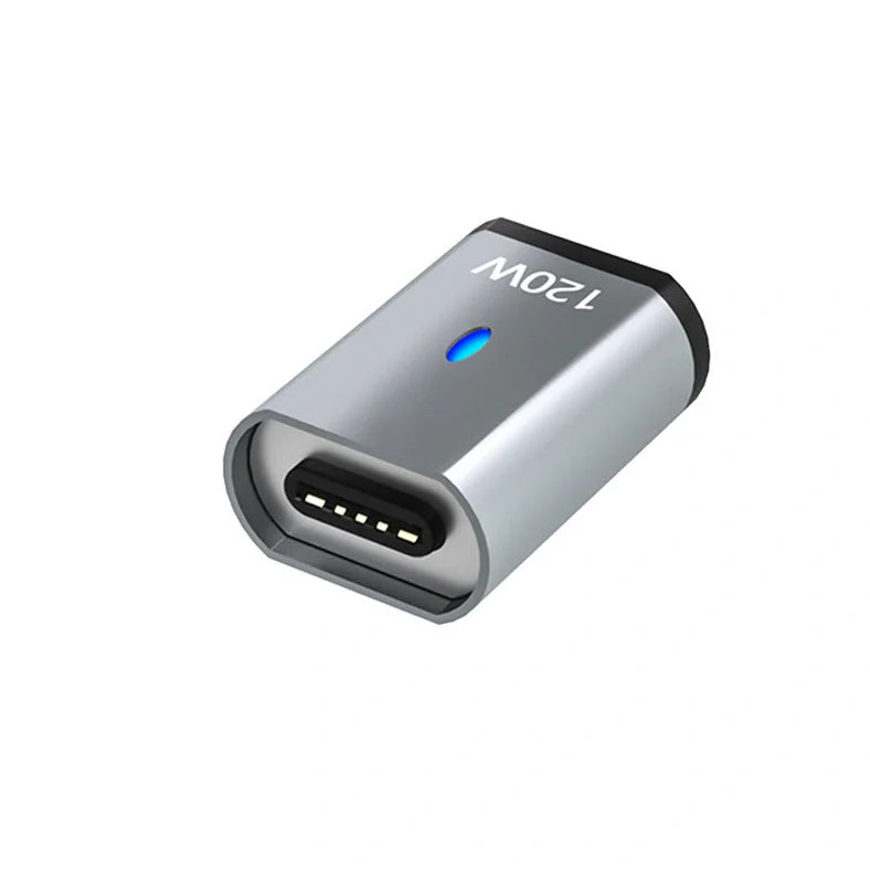 Dark grey magnetic charging adapter showing elbow connection design with multiple adapter heads for different device ports