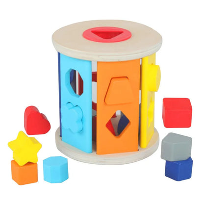 Wooden geometric shape matching building blocks for infants with multiple hole configurations