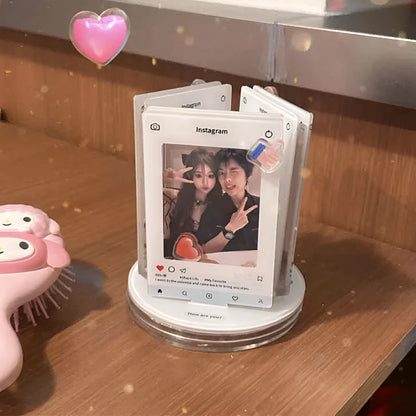 Rotating acrylic photo frame for 3-inch 55 x 86 mm photo on a desktop stand