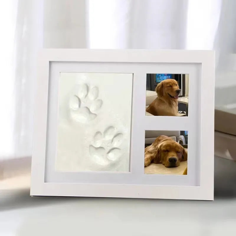 DIY pet memorial photo frame set for creating paw print keepsakes in black or white.