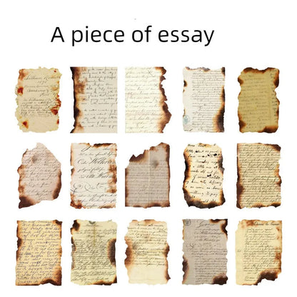 Sugar Poem burnt fragments paper set showing irregular shaped retro pieces in various themes