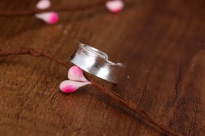 Adjustable geometric open ring with frosted sterling silver finish and Korean design