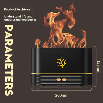 Square plastic 3D simulation flame aroma diffuser, USB powered, 5W, white or black, with ambience light and timer