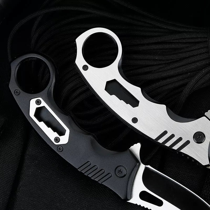 Compact folding knife with brushed steel handle for outdoor survival