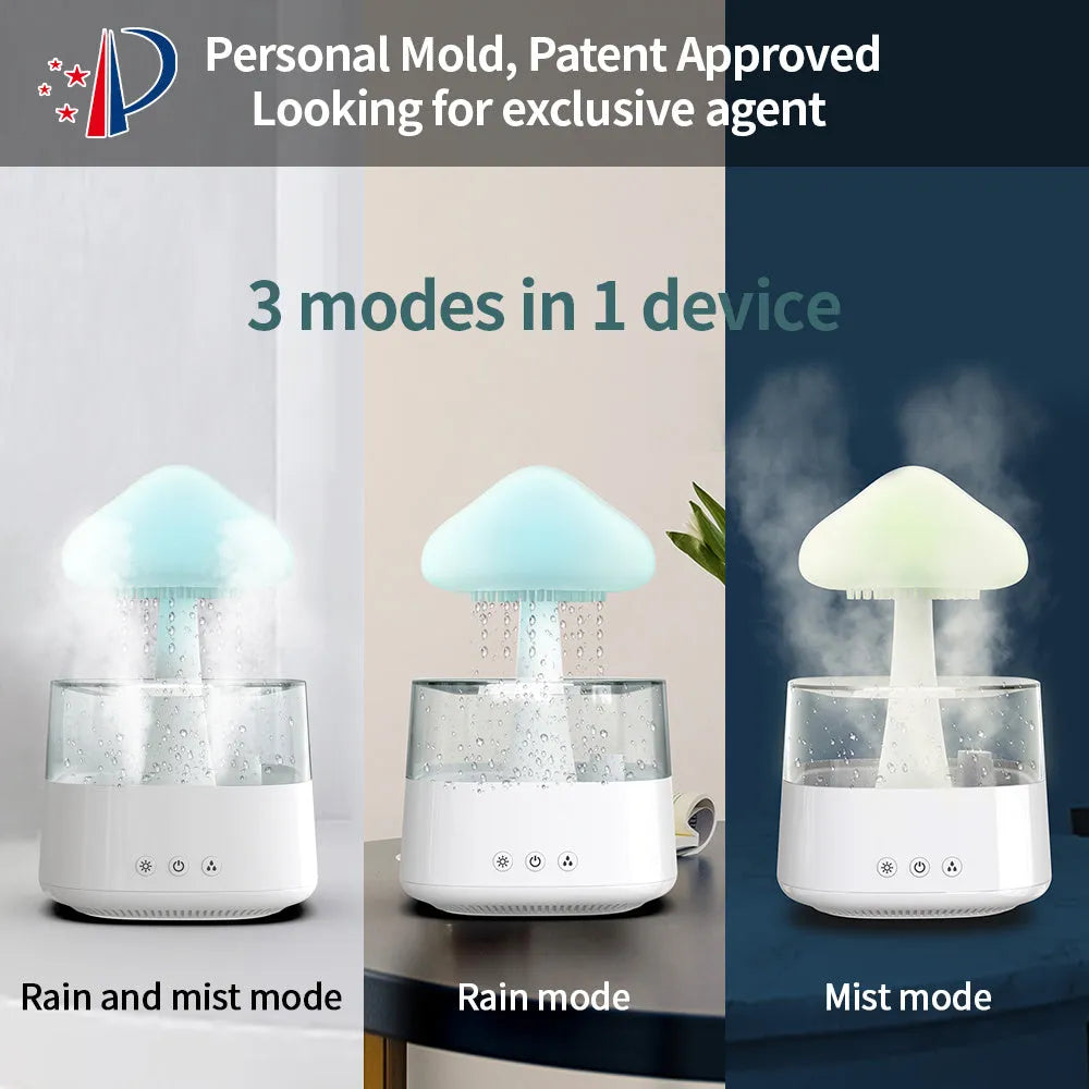 White raining cloud design desk humidifier with water flow effect and essential oil diffusion function