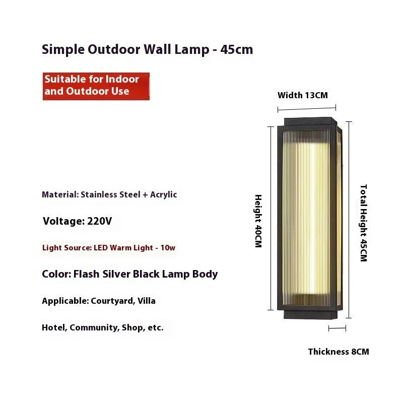 Stainless steel outdoor wall lamp for courtyard and garden lighting in four available sizes