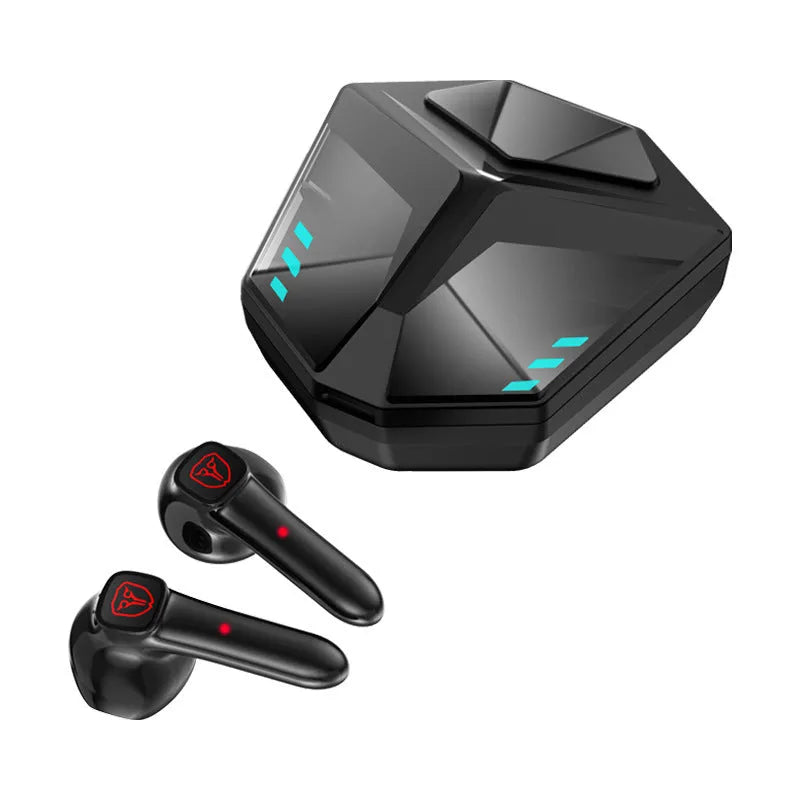 Minimalist wireless Bluetooth gaming headset with low latency and noise reduction features.