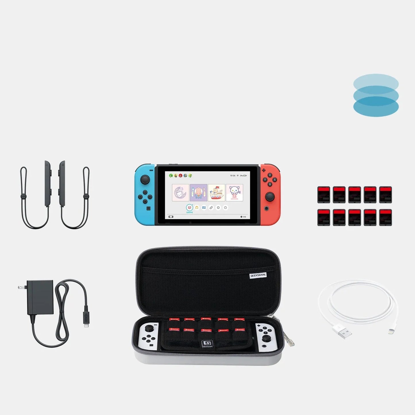 Nintendo Switch storage clutch case in grey, showing size and portable handbag design.
