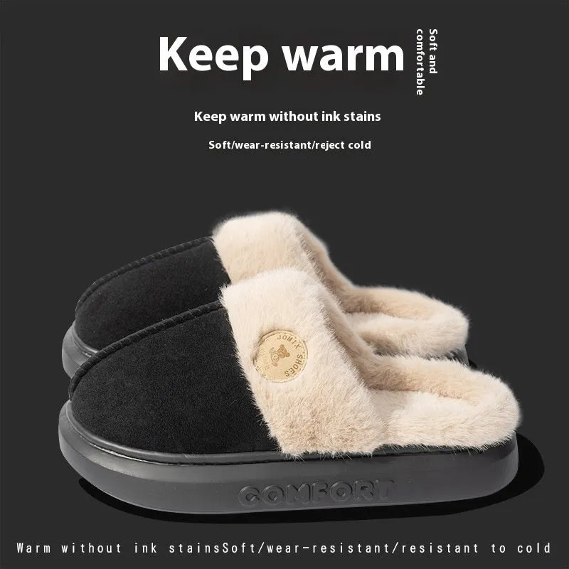 Winter plush slippers in multiple colours with thick fleece upper and PVC sole
