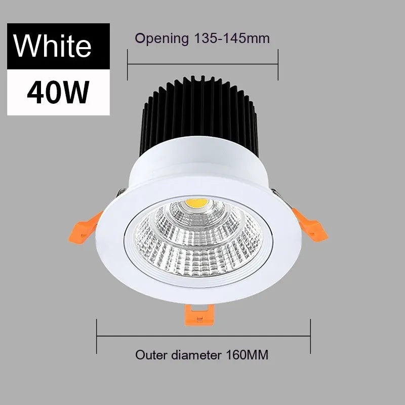 Modern aluminium recessed LED ceiling spotlight with three colour temperature settings shown installed.