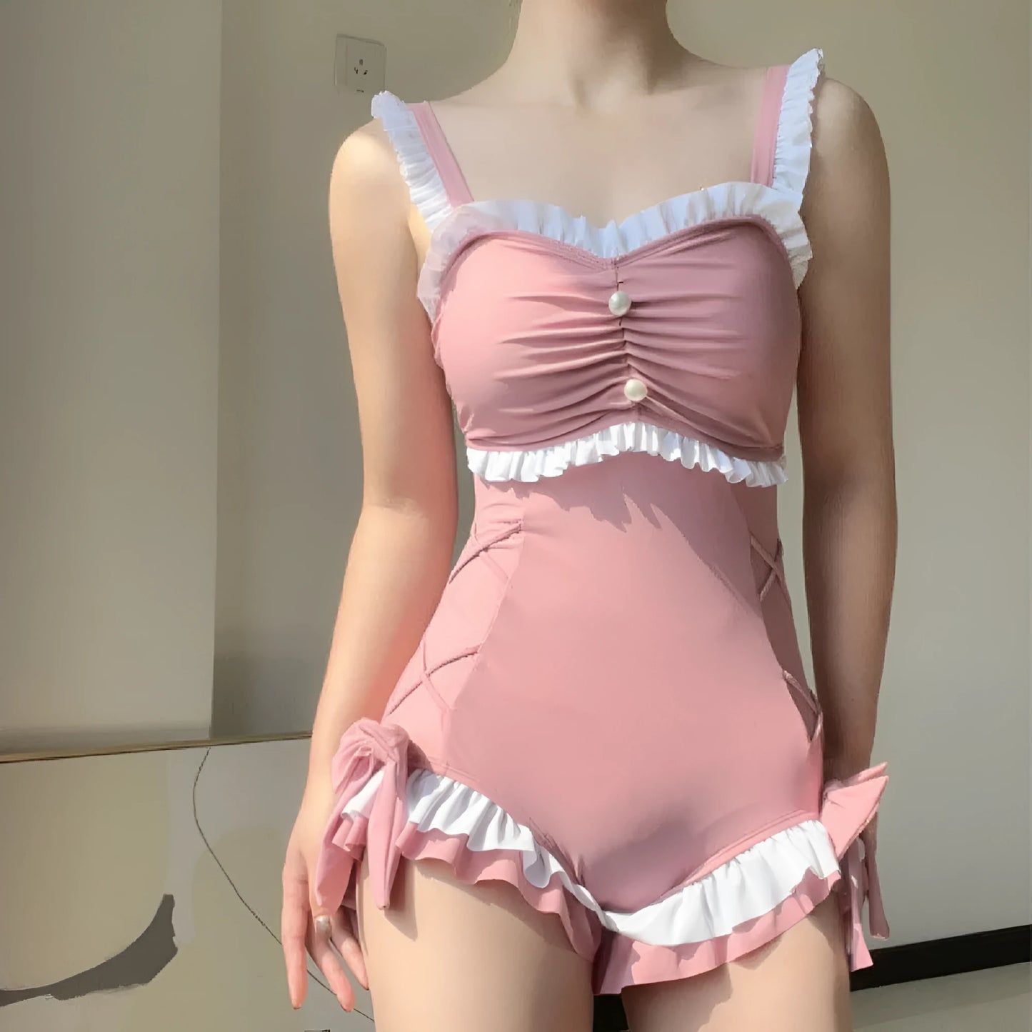 Women's solid colour one-piece swimsuit in milk silk fabric for sun protection