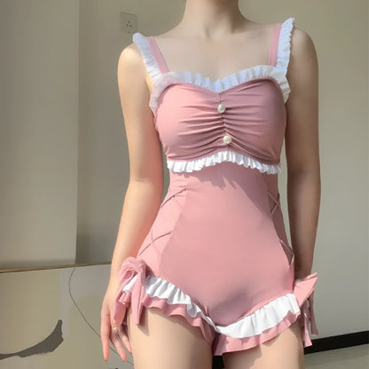 Women's solid colour one-piece swimsuit in milk silk fabric for sun protection
