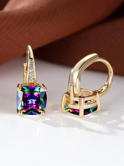 Square geometric ear clip with moissanite stones and electroplated gold finish