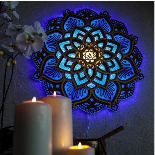 Mesmerizing Mandala Night Light with warm, calming illumination for a tranquil yoga or meditation space