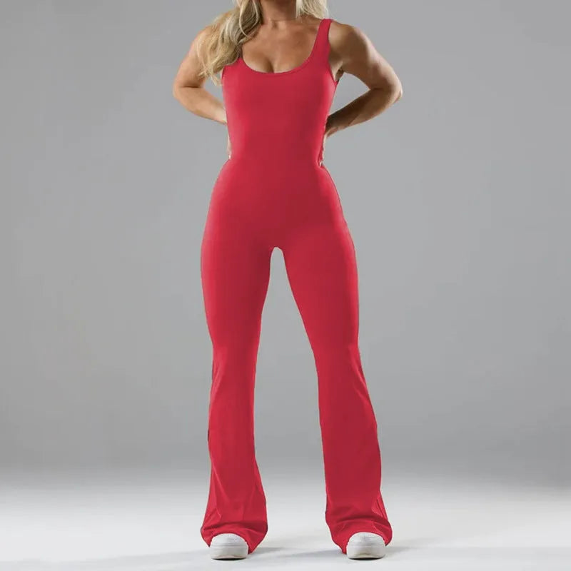 Women's tight Milk Silk yoga bodysuit in seamless hollow design with chest pad, shown in a trousers-length mid-waist fit.