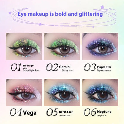 Chameleon rhinestone liquid eye shadow with pearlescent glittering highlights in six colour options