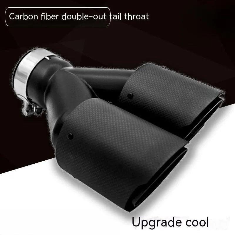 Black carbon fibre car exhaust pipe with dual outlet design for vehicle modification
