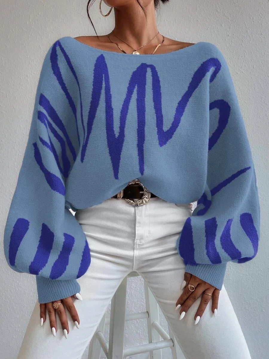 Stylish women's lantern-sleeve pullover sweater in various colours
