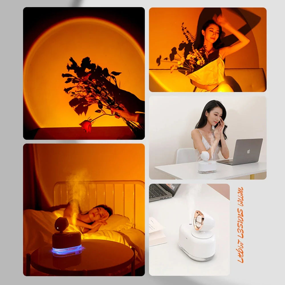 Versatile 2-in-1 Sunset Lamp and Humidifier with Warm Sunset Projection and Refreshing Mist