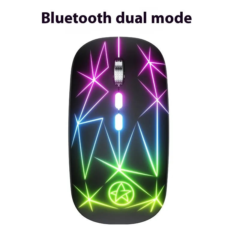 Wireless dual-mode Bluetooth gaming mouse with metal roller in star black finish alongside charging cable