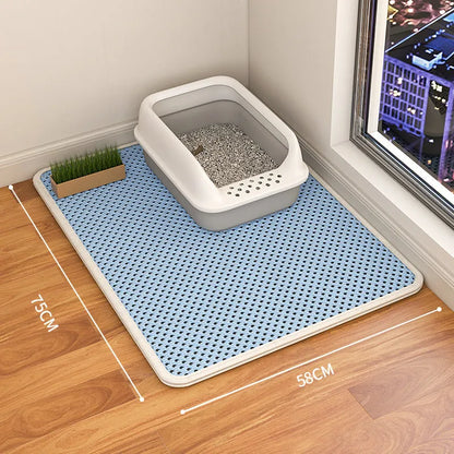 Double layer waterproof cat litter mat with non-slip backing in beige, black, blue and grey colour options