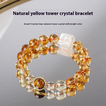 Women's carved citrine crystal ethnic bracelet with geometry pattern measuring 10mm wide