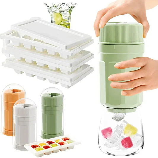 Versatile ice tray with rotating release mechanism, leak-proof lid, and stackable design for effortless frozen creations