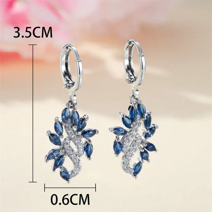 Platinum sapphire blue alloy earrings with simple minority design for women