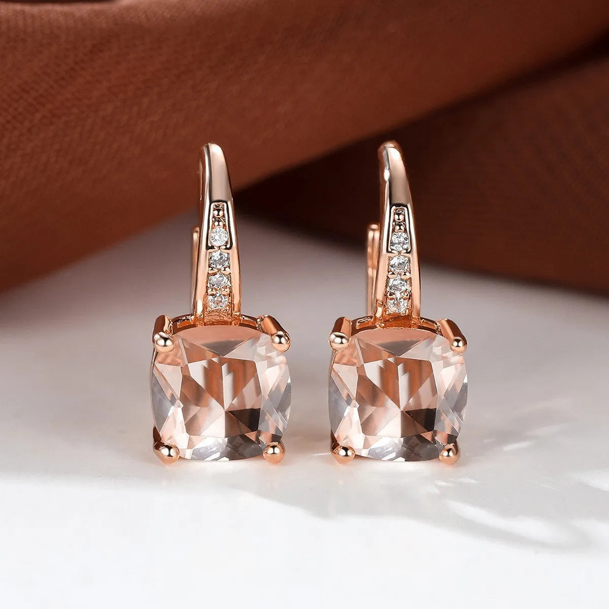 Square zircon inlaid geometric ear hooks in Korean style with electroplated finish