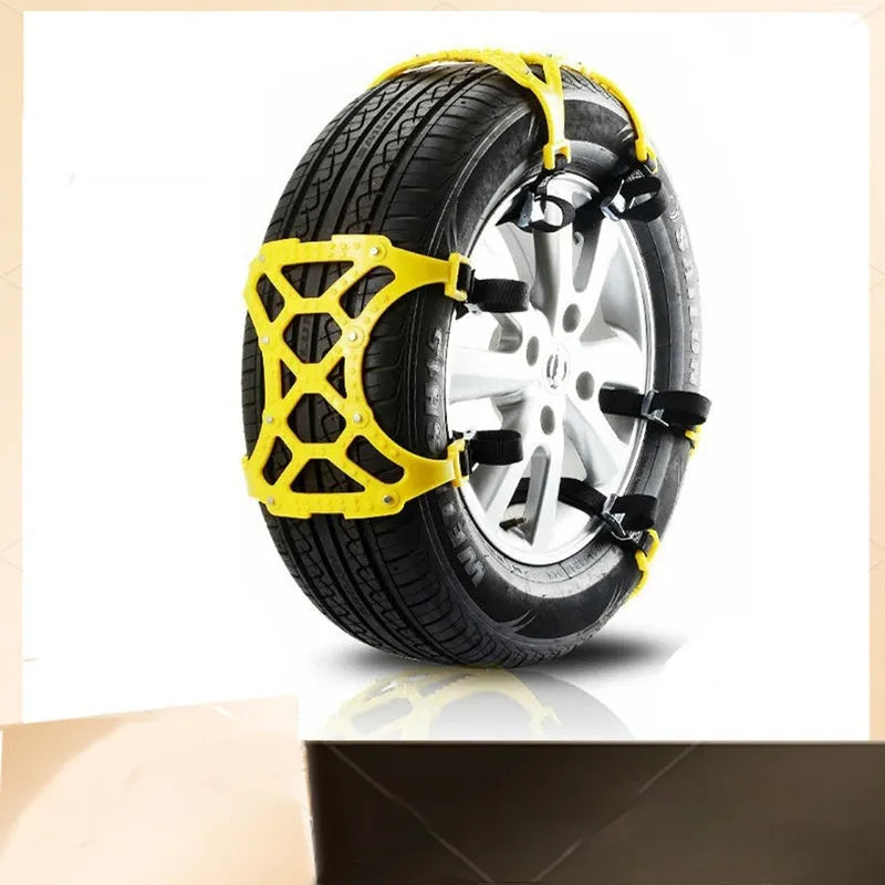 Yellow 6-piece polyurethane car snow chains for cars, vans and off-road vehicles on snow