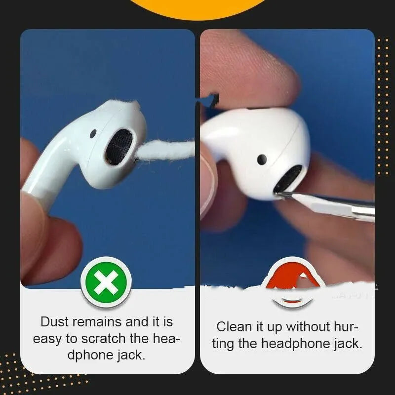 Black and white plastic earbud cleaning pen with a brush for headphones and mobile phones
