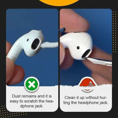 Black and white plastic earbud cleaning pen with a brush for headphones and mobile phones