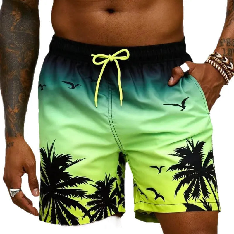 Men's ethnic style swimming trunks with loose board fit in polyester fabric