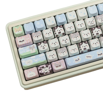 Full set of puppy character PBT sublimation keycaps for mechanical keyboards with illustrated dog theme design