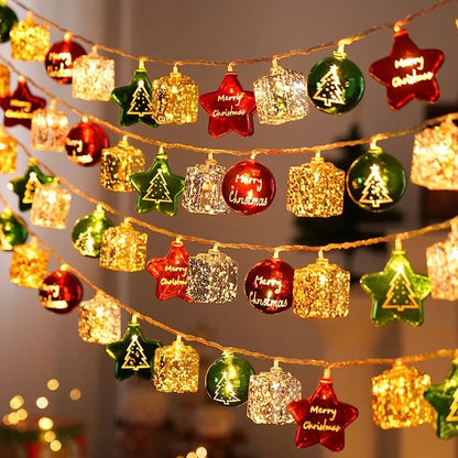 Christmas electroplating ball fairy lights with heart-shaped gold baubles on a string
