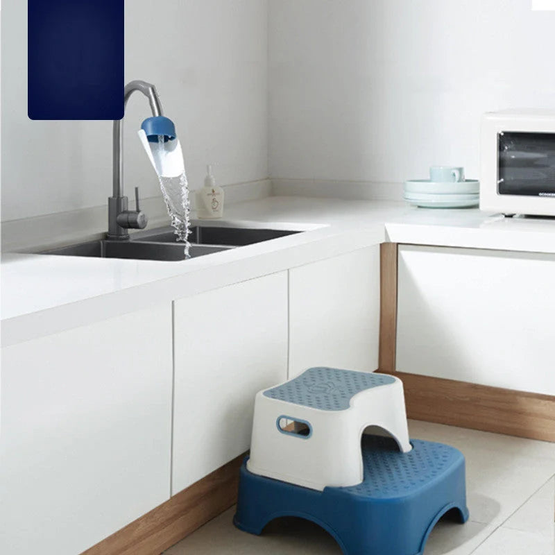Children's Baby Faucet Extender Wash Station in blue and red, promoting independent handwashing