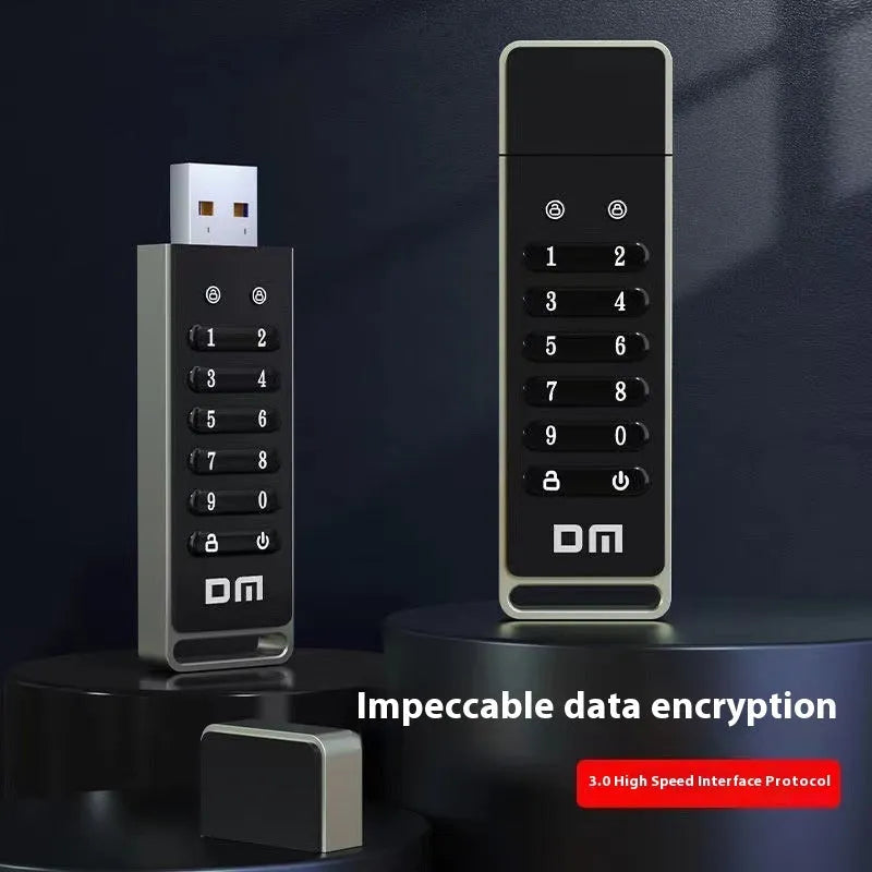 Metal fingerprint security USB flash drive with USB 3.0 connector showing biometric sensor