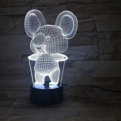 Black koala night light with LED illumination showing multiple colour options including red, green, blue and purple