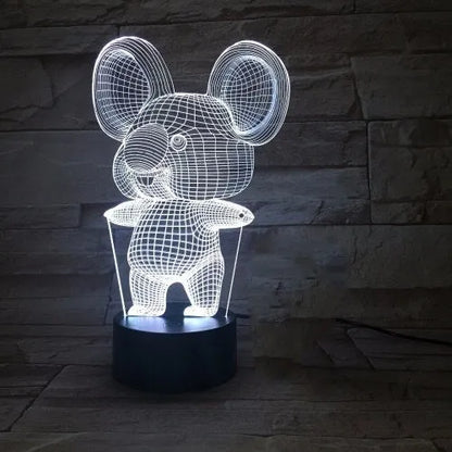 Black koala night light with LED illumination showing multiple colour options including red, green, blue and purple
