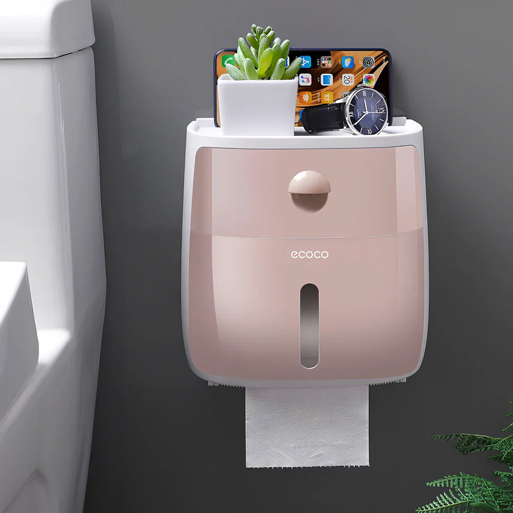 Double-layer waterproof tissue box rack with punch-free installation for multiple rooms