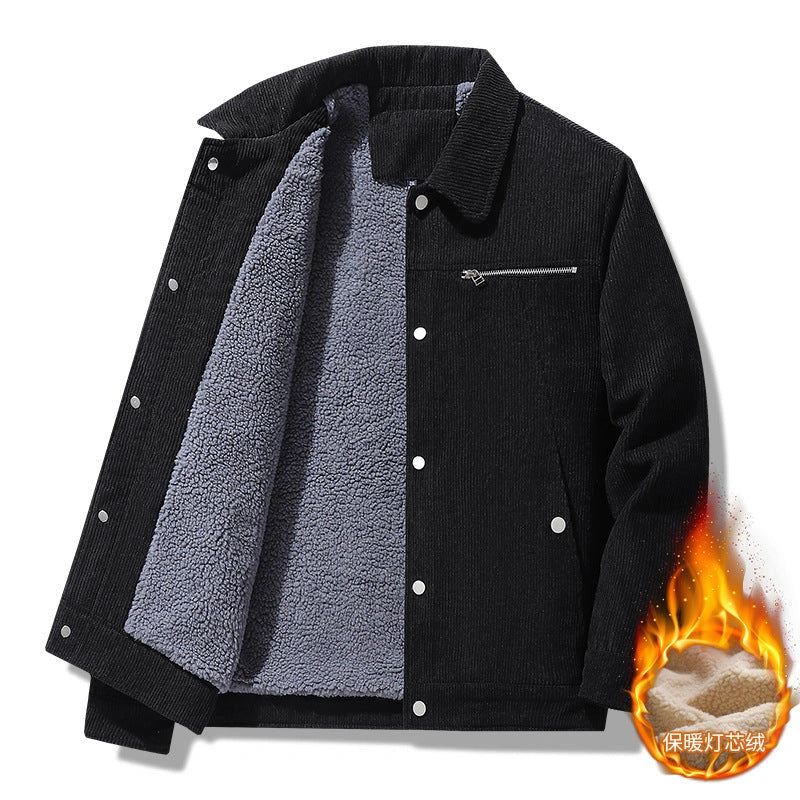 Retro slim corduroy jacket in gray, black, khaki, and army green with thick lapels