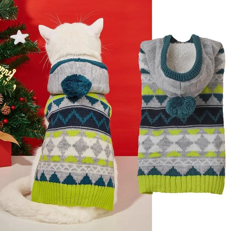 Classic diamond pattern pet sweater made from 100% acrylic material available in sizes XS, S, M, L, XL with colours including green, blue and pink for stylish seasonal dressing