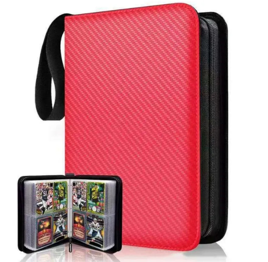 Four-grid card storage bag in black, yellow, sky blue, or red, holding up to 400 trading cards