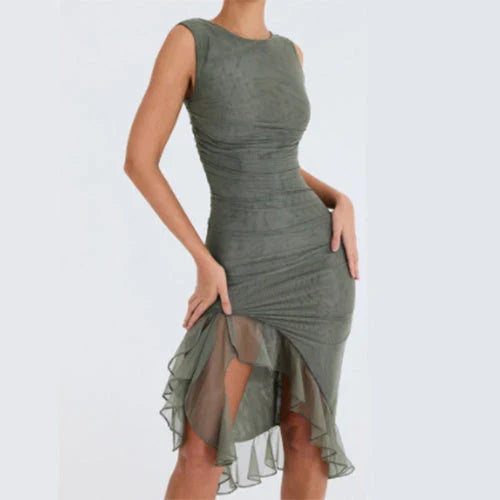 Chic sleeveless sheath dress in various colors, featuring a unique collage/splicing design and a form-fitting silhouette