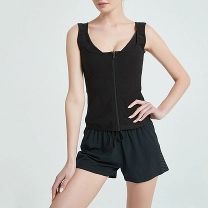 Women's black zip vest shapewear sweatshirt for stormy weather comfort and style
