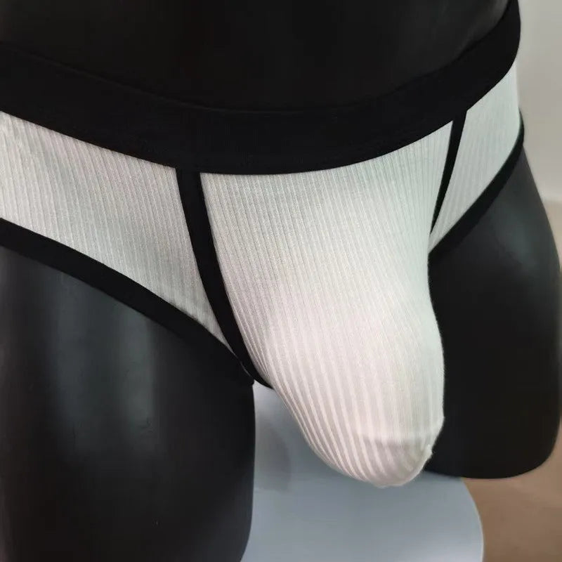 Men's triangle U-shaped bag underwear in viscose fabric showing solid colour options